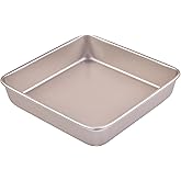Bakeley 9x9 Baking Pan, 9 inch Brownie Pan, 9'' Square Cake Pan, Nonstick Carbon Steel, Shallow Dish Bakeware for Oven Baking (Champagne Gold)