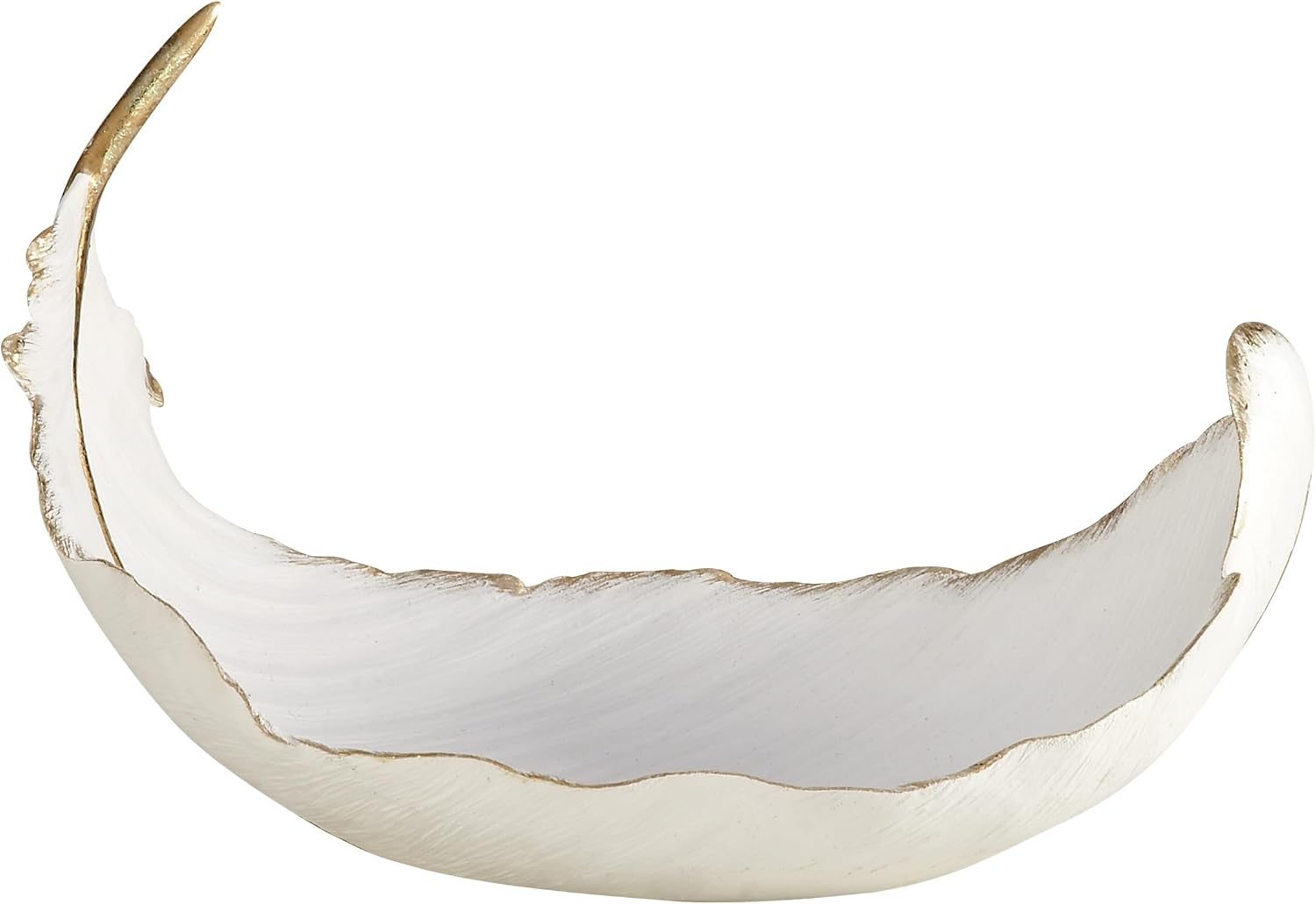 Hardscaping Materials - CosmoLiving by Cosmopolitan Polystone Bird Curved Feather Decorative Bowl with Distressed Gold Accents, 13