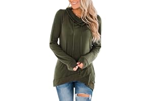 Fallorchid Womens Cowl Neck Tunic Tops Long Sleeve Pullovers Casual Drawstring Sweatshirts