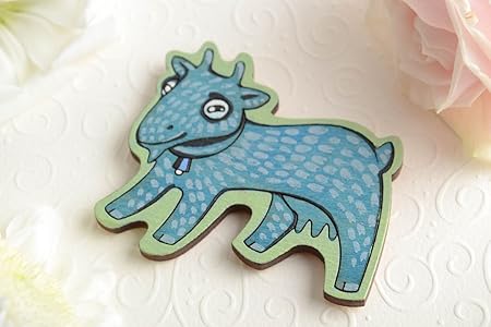 Iman de nevera de chapa de madera artesanal cabra verde graciosa ...