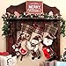 OurWarm Christmas Stockings, 3 Pcs 18 Inch Large Burlap Plaid Xmas Stockings with 3D Classic Snowflake Santa Snowman Reindeer Pattern Family Pack Stockings for Xmas Holiday Party Decorations
