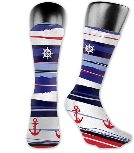 Osmykqe Ancla con temática náutica, azul, blanco, rayas, ondas