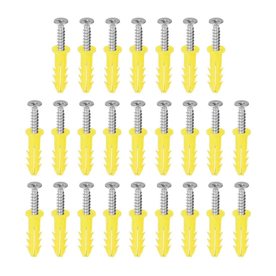 sourcing map 6x26mm Plastic Expansion Tube for Drywall with Screws, Yellow 25pcs