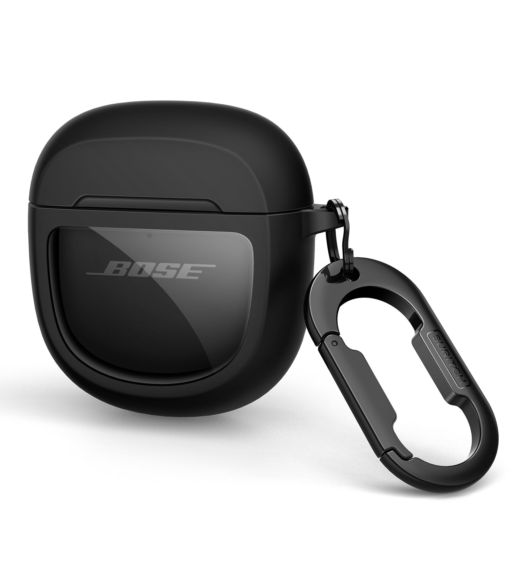 SURITCH Clear Case for Bose QuietComfort Earbuds II 2022/QuietComfort Ultra 2023/Ultra Earbuds 2nd Gen 2025,Shockproof TPU Protective Case with Carabiner & Key Ring & Transparent Logo Window(Black)