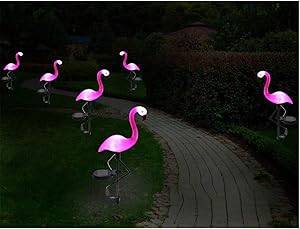 6 Pack Garden Solar Flamingo Lights Outdoor, LED Color Changing Stake Lights, Solar Powered Optic Fiber Decorative Lighting, Yard Art, Garden Decorations, Housewarming Gifts.