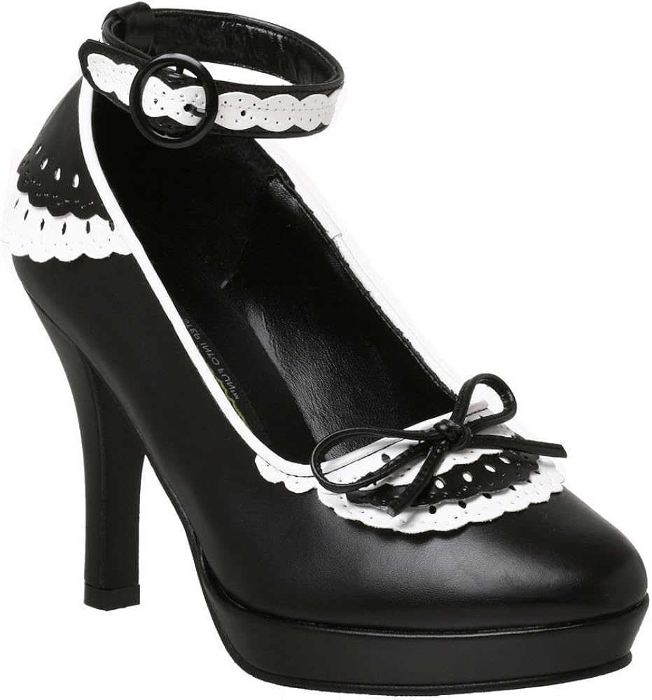 GR MAID21 Women;s Black & White Platform Costume Maid Shoes 4" Heel