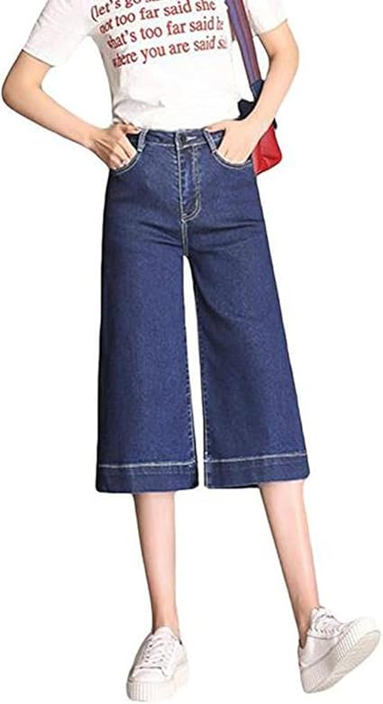 Amazon Duwei ドゥウェイ レディース デニムパンツ 七分丈 綿 薄手 夏 クロップドパンツ ジーンズ 無地 ストレート シンプル ワイドパンツ ゆったり カジュアル おしゃれ 韓国風 涼しい カプリ クロップトパンツ 通販