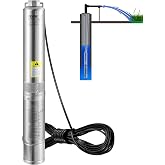 VEVOR Deep Well Submersible Pump 1 HP 115V/60Hz 37 GPM Flow 207 ft Head | for Industrial Irrigation &amp; Home Use, 4" Stainless Steel Water Pump, with 33 ft Electric Cord, Copper Motor, IP68 Waterproof