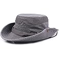 KeepSa Sun Hat for Men, Cotton Embroidery Summer Outdoor Sun Protection Wide Brim Bucket Hat Foldable Safari Boonie Hat