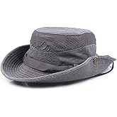 KeepSa Sun Hat for Men, Cotton Embroidery Summer Outdoor Sun Protection Wide Brim Bucket Hat Foldable Safari Boonie Hat