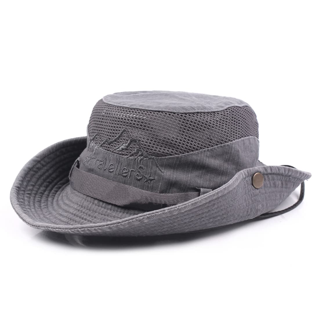 KeepSa Sun Hat Men Women Cotton Foldable Summer Anti UV Outdoor Bucket Hat Travel Hat Safari Cap with Breathable Mesh and Adjustable Chin Strap, Grey, 58-61