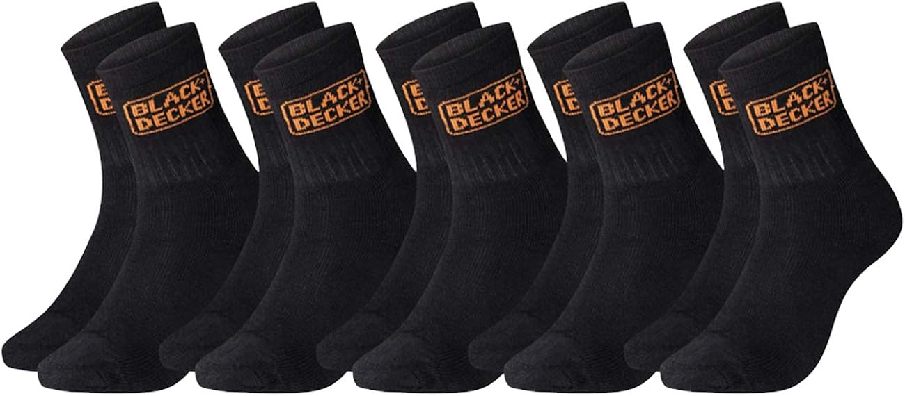 Black+Decker Unisex Men's Women's Work Socks Heavy Fabric Crew Pack of 5 3942 4346 4749 5052