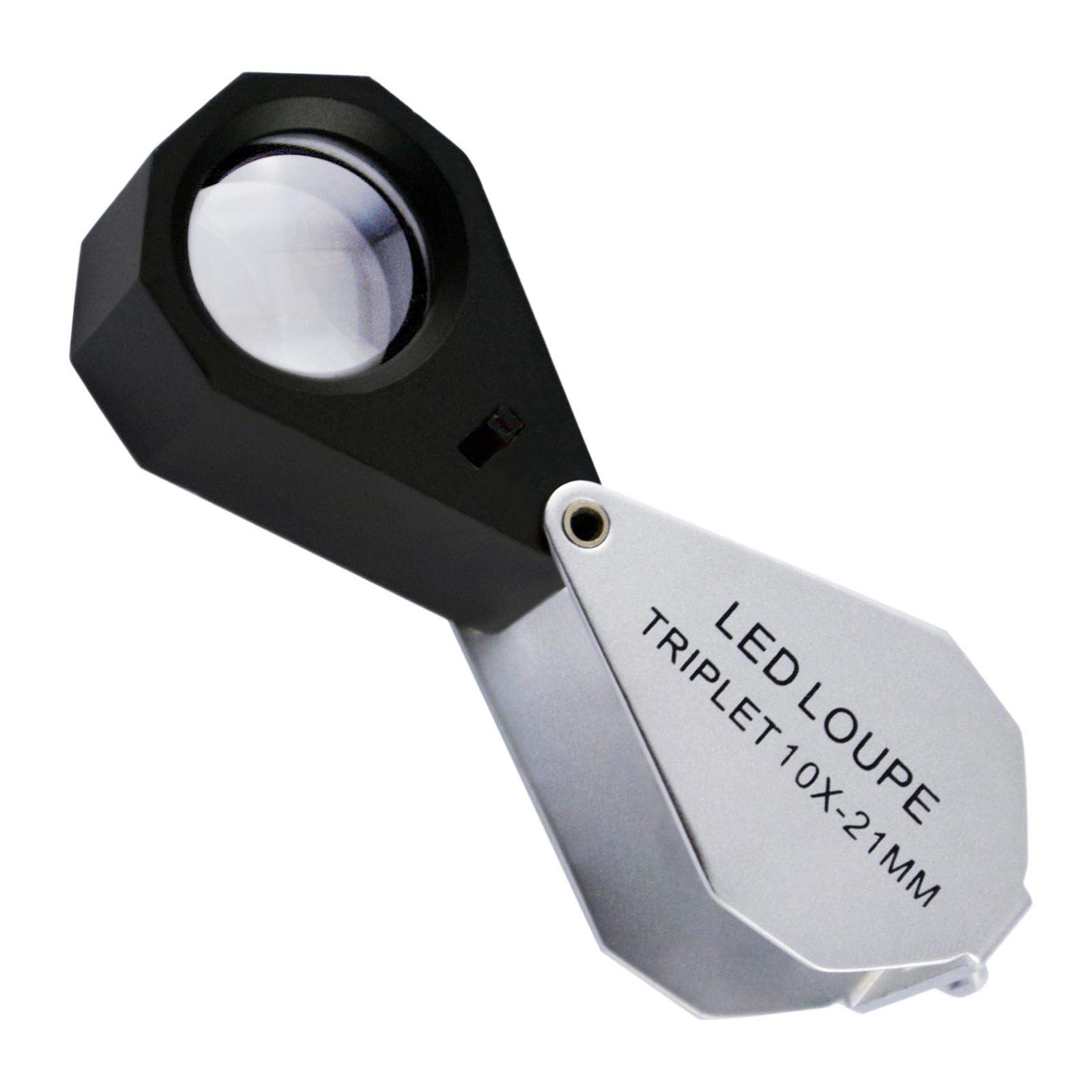 Mini Folding Jewelers Eye Loupe Jewelry Magnifier for Gems Jewelry Rocks Stamps Coins Watches Hobbies Antiques Gems, Coins, Stamps (10 x + 6 LED Lights)