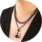 GDLKPYHS 2Pcs Beaded Necklace for Men - Protection Necklace Men Choker Necklaces Obsidian Beads Pendant Jewelry Gifts for Men