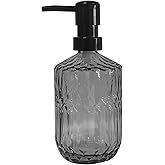 Grey Glass Soap Dispenser with Black Pump, 15oz Liquid Hand Dispenser, Refillable Lotion Dish Soap Dispenser for Modern Home Decor, Bathroom, Kitchen Countertop, Hotel