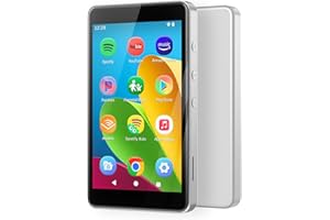 LUORAN MP3 Player with Spotify for Kids, Android 14 Based MP4 Player with App Store, Parental Controls, Amazon Music, Libby, Audible, 4.0" Music Player, Earphone and Memory Card Included (Platinum Silver)