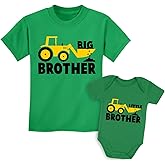 Tstars Big Brother & Little Bro Matching Tractor Outfits - Toddler T-Shirt & Baby Bodysuit - Sibling Gift for Boys
