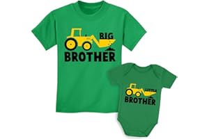 Tstars Big Brother & Little Bro Matching Tractor Outfits - Toddler T-Shirt & Baby Bodysuit - Sibling Gift for Boys
