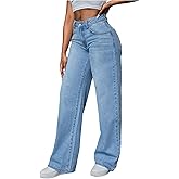 MakeMeChic Women's Wide Leg Jeans High Waist Baggy Y2k Denim Pants Streetwear