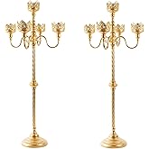 Gold Floor Candelabra for Wedding Event Decor, 40'' Tall Floor Candle Holders, 2 Pcs Metal 5 Arm Candelabra Centerpiece Decorations for 5 Pillar Candle Holders Party Wedding Aisle Home Decor