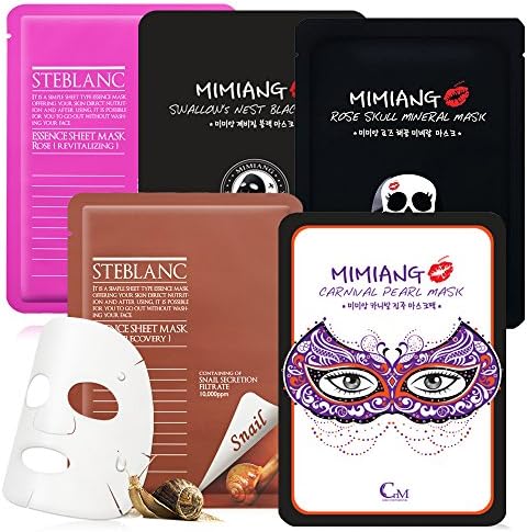 Mimiang &amp; Steblanc by Mizon5) Variety Masks (Mimiang Carnival Pearl Mask + Mimiang Swallow Mask + Mimiang Rose Skull Mask + Steblanc by Mizon Rose Mask + Steblanc by Mizon Snail Mask