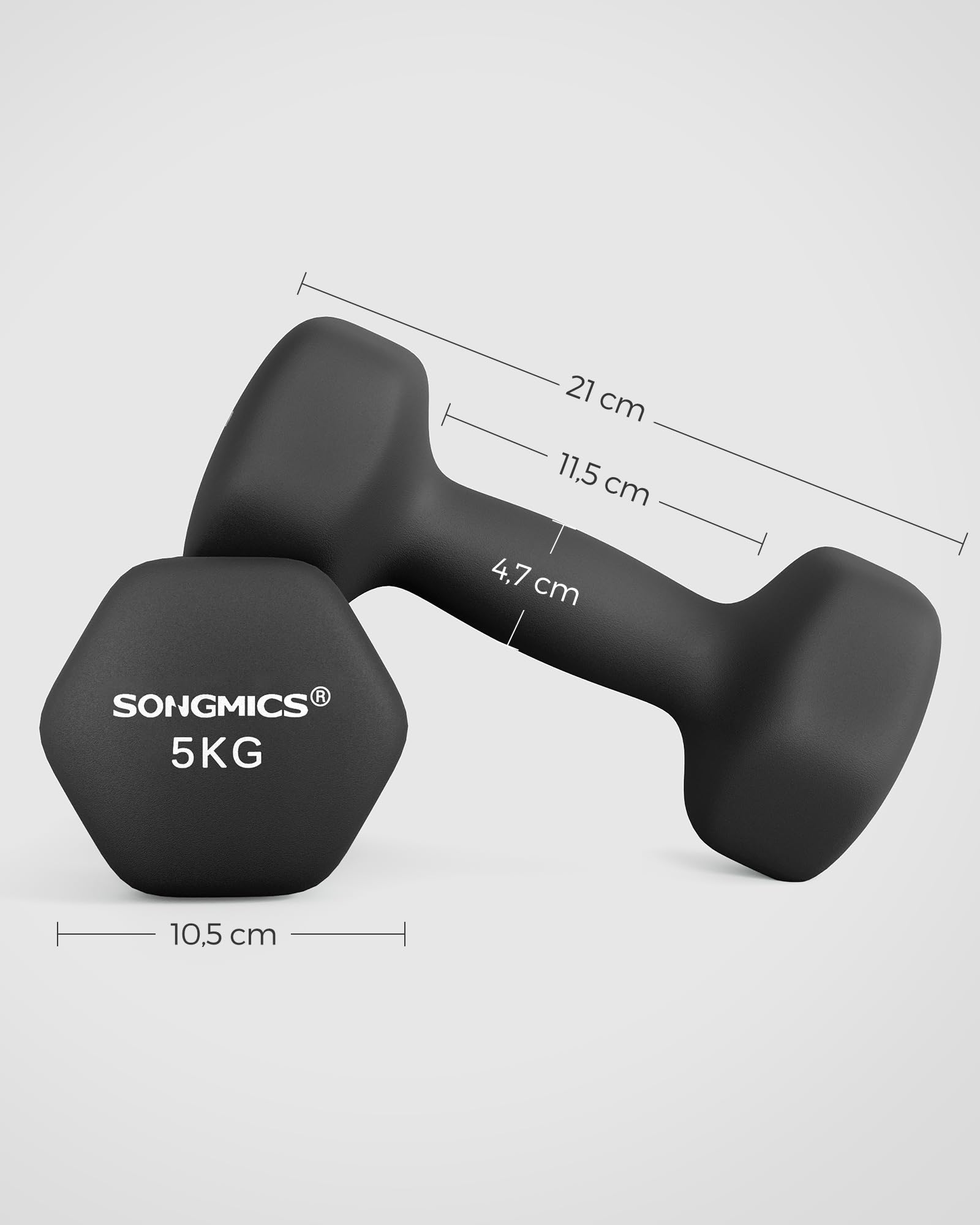 SONGMICS Hanteln, 2 x 5 kg, Hexagon Kurzhanteln, Neopren-Beschichtung 5