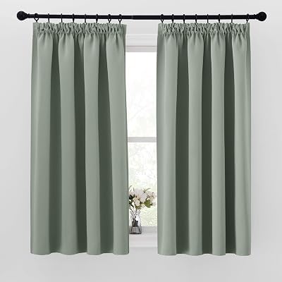 PONY DANCE Sage Green Thermal Blackout Curtains 2 Panels 46x45 Pencil Pleat