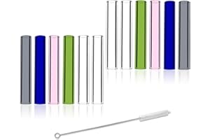 12 Pcs Gtysmox 5 Colors Borosilicate Glass Tubes, 3 Inches 12mm Diameter 2mm Thickness Glass Tubing with 1 Cleaning Brush (Transparent Pink Green Blue Gray)