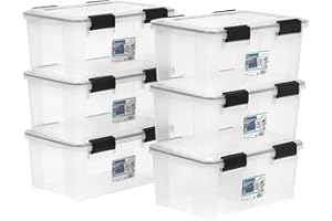 IRIS OHYAMA IRIS USA WeatherPro 19 Qt Storage Bins with Lids, 6 Pack, BPA-Free Plastic Gasket Box with Tight Latch and Seal, Stackable Nestable Tote Tub - Clear/Black