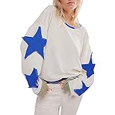 utcoco Oversized Sweatshirt for Women Star Patches Crew Neck Long Sleeve Shirts Hoodies Fashion Y2K Tops