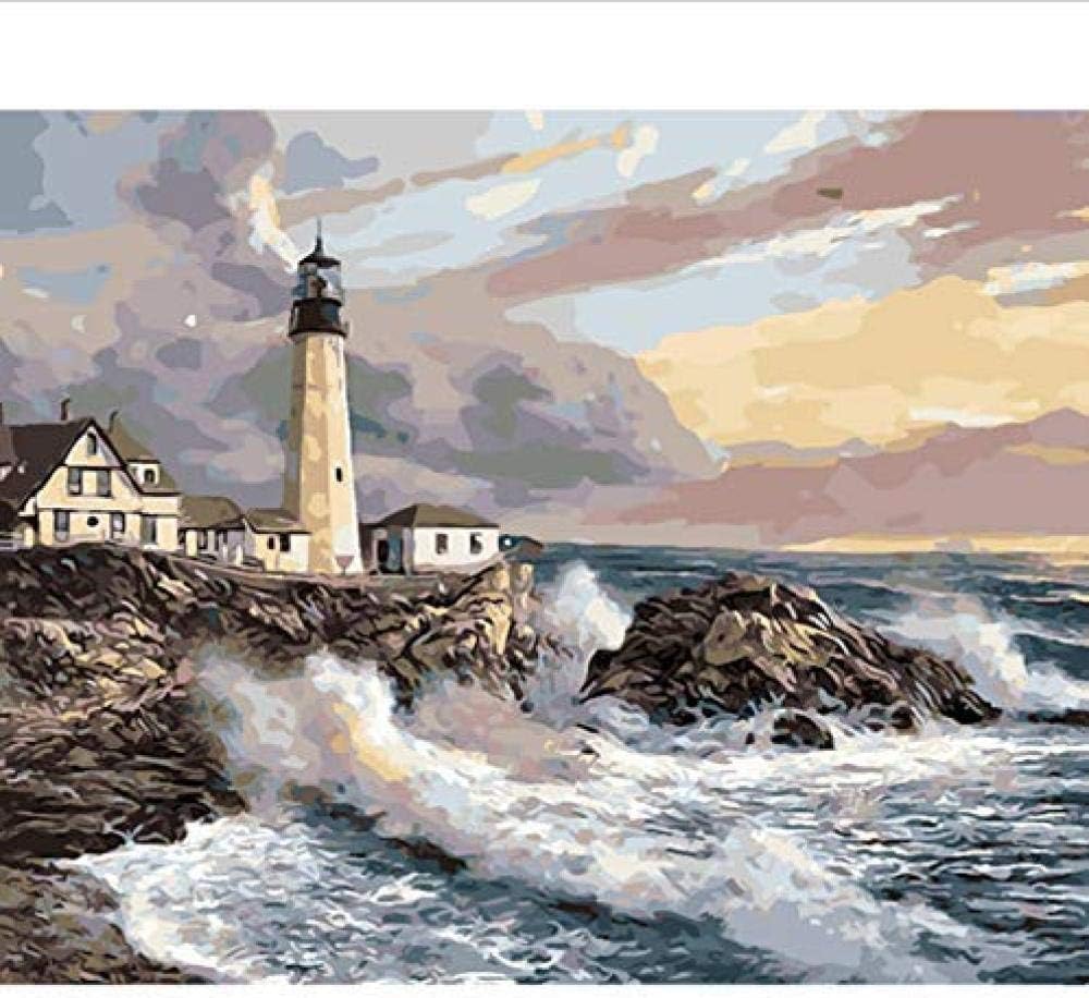 ABUKJM Paint by Numbers Hq Seascape Seaside Cabin Photo Module Decor S for Living Room Picture Adult 40x50cm Framed
