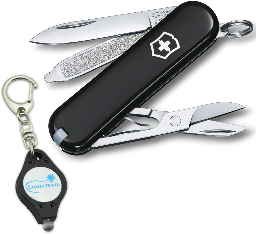 Victorinox Swiss Army Classic SD Pocket Knife with Lumintrail Keychain Light (Black)
