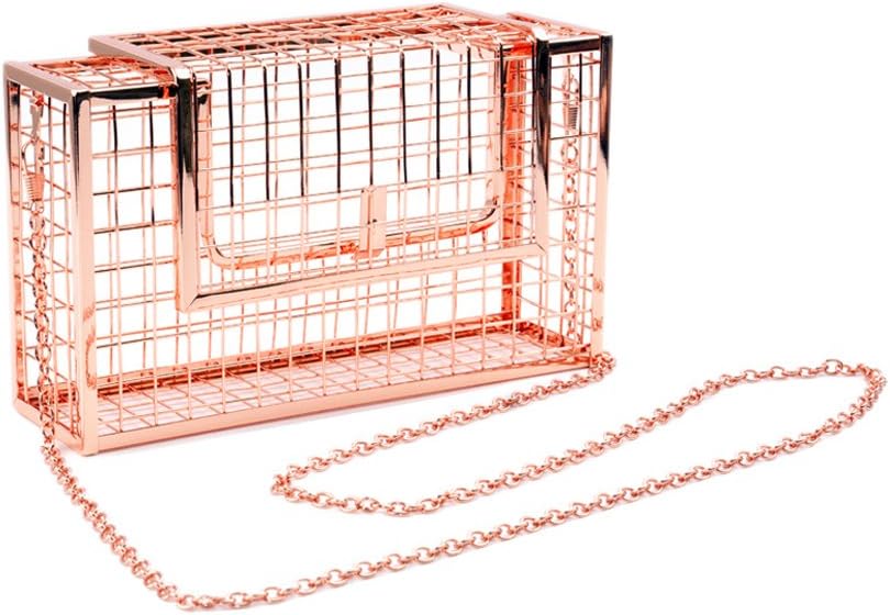 Womens Box Metal Clutch Evening Bags Unique Cage Bag Handbags (Rose gold)