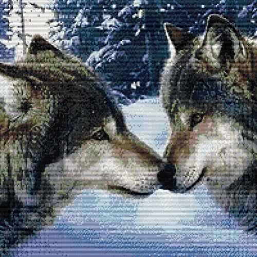 Crossdecor Stamped Cross Stitch Kits - Needlepoints Kit with Pre-printed Pattern 11 Count DIY Crafts for Adults Kids Advanced , The Kiss of Wolves