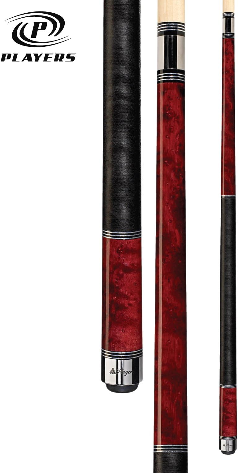 Players C-960 Classic Crimson Birds-Eye Maple with Triple Silver Rings Cue