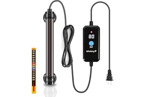 Orlushy 25W Submersible Mini Fish Tank Heater, Adjustable Aquarium Heater with Digital Display External Controller, Overheat Protection and Free Thermometer for 1-5 Gallon Freshwater & Saltwater Tank