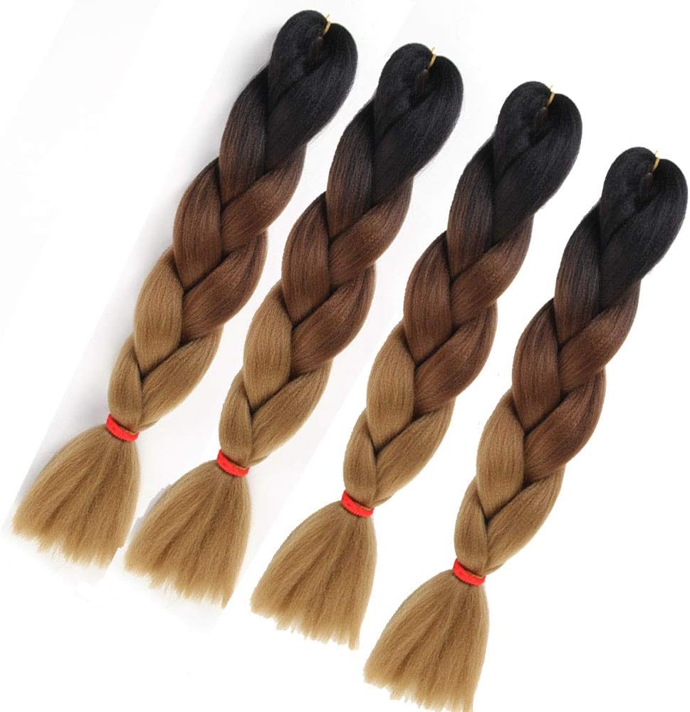 brown braiding hair 6pcs ombre jumbo braids extension 24inchbhot water setting synthetic fiber hair for braiding crochet twist box braids hair (Black/Dark Brown/Light Brown) - Image 4
