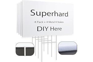 ONEXIZ 4 Pack Blank Yard Signs 17 x 12 in with Metal Stakes, White Plastic Yard Lawn Sign for Birthday Decoration,Garage Sale,Guidepost, Open House, Rent