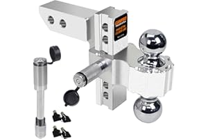 GAMPRO Car Adjustable Trailer Hitch (2-Inch Receiver), with 8 Inch Drop/Rise Chrome Plated Steels Ball Mount, Two Anti-Theft Pins Locks, Heavy Duty Aluminum Tow Hitches for Truck(12,500 LBS GTW)