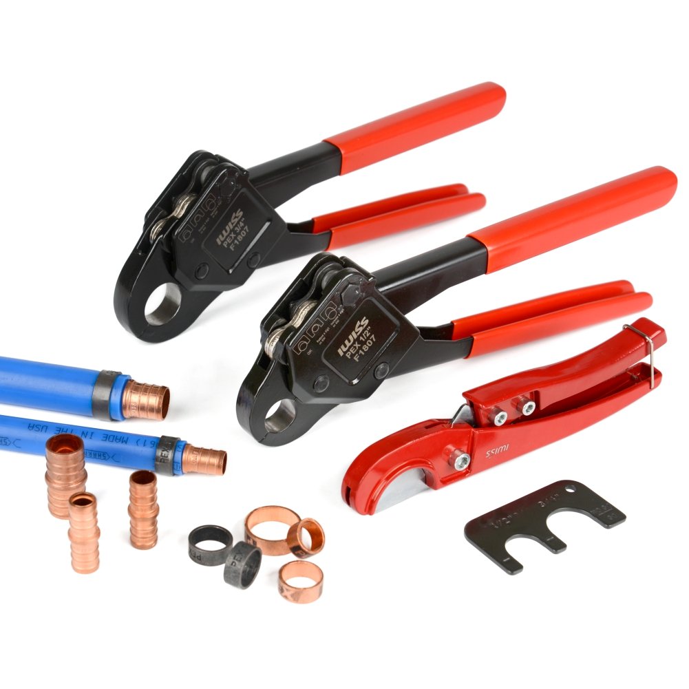 IWISS Combo Angle Head PEX Pipe Crimping Tool Kits Used for 1/2" 3/4