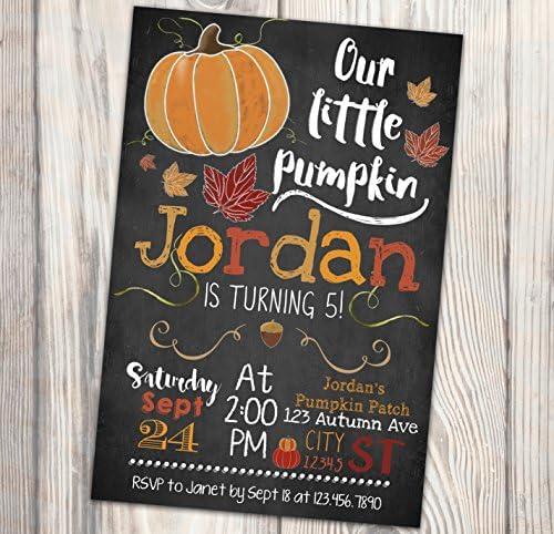 Chalkboard Style Fall Custom Birthday Invitation - Pumpkin Themed Party Invite - Our Little Pumpkin - Personalized