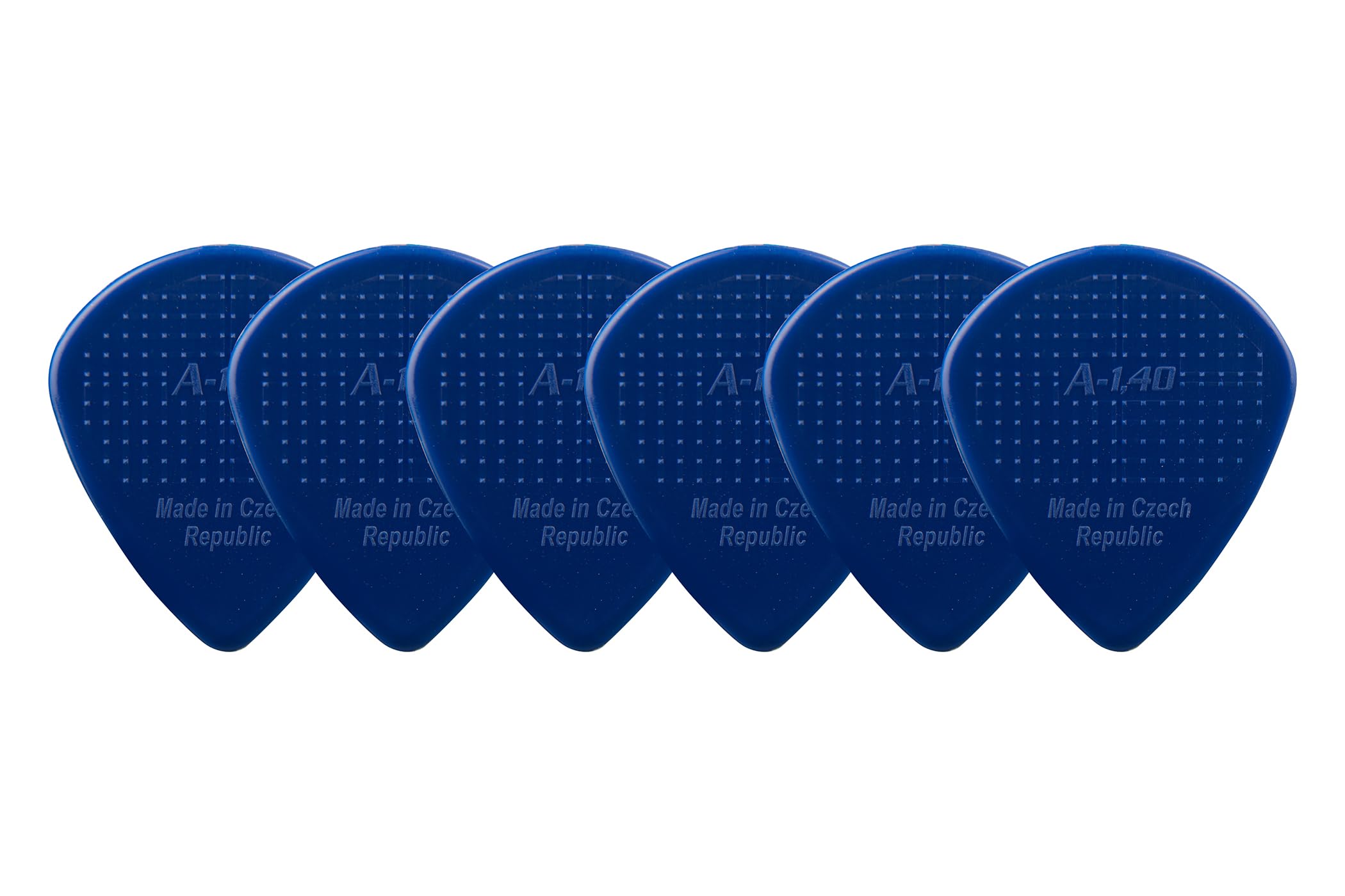 D-Grip Plectrum - Janicek Nylon Picks - Jazz A-small shape - 1.40 mm Dark Blue - Pack of 6 - with non-slip textured surface - made in the Czech Republic