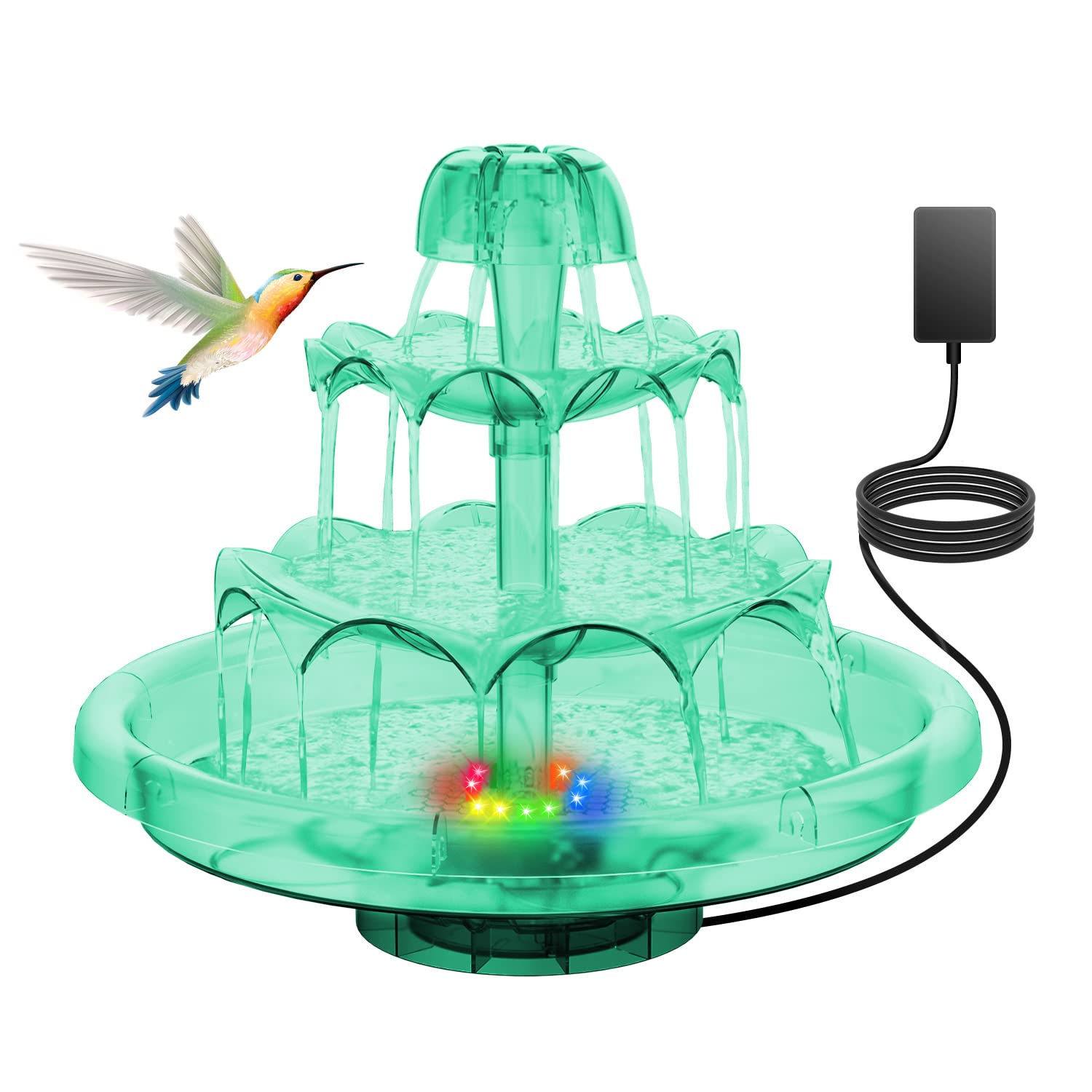 SZMP 3-Tier Waterfall Fountain, Home Decor Electric Tabletop Water Fountains with 32.8ft Cable, Colorful Lights, Relaxation Water Feature, Outdoor Bird Bath Fountain Pump for Porch, Garden, Backyard