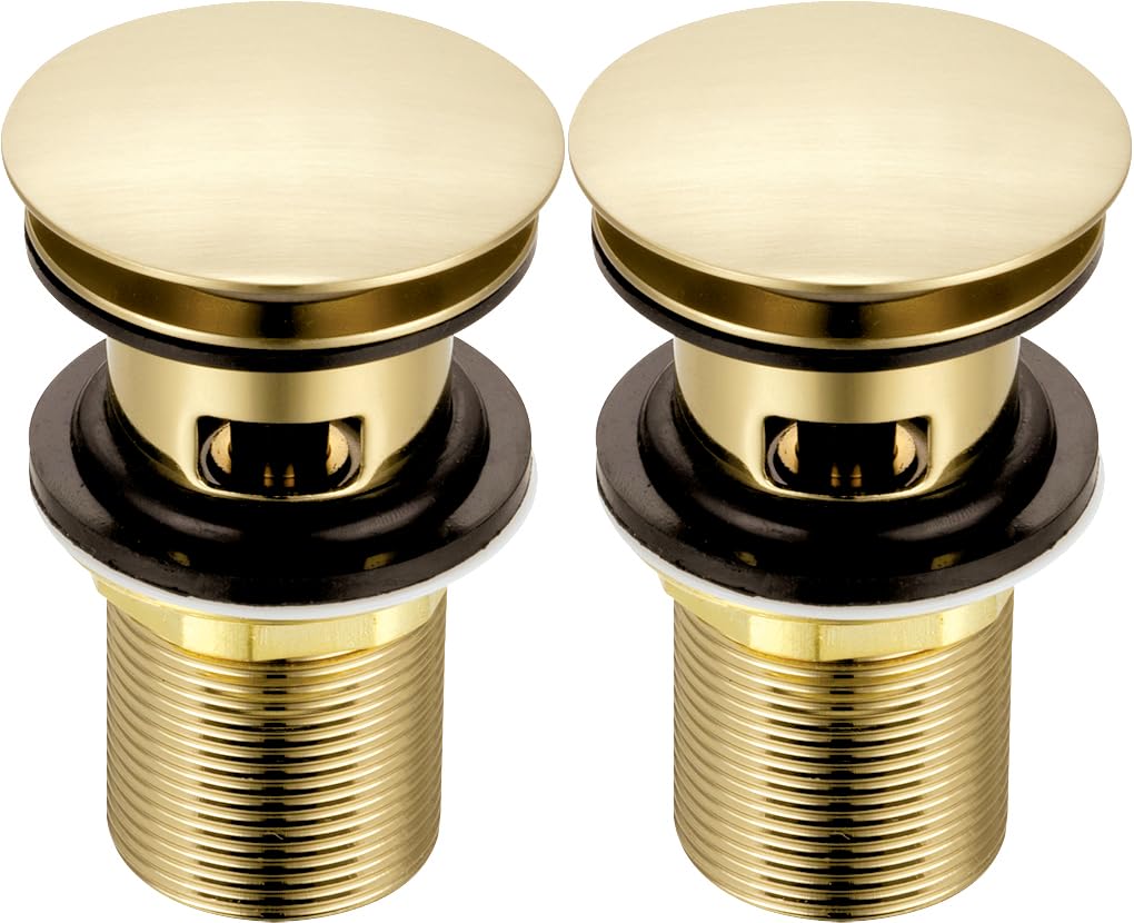 Xcel Home Brushed Gold Slotted Replacement Click Clack Basin Waste | Mushroom Dome Shaped Brass Pop Up Sink Basin Plug Suitable with Over Flow Bathroom Sinks - Standard G 1 1/4" BSP (2 Wastes) — image 1