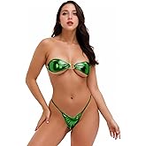 DeSeeni Women Strapless Bra Bandeau Bikini Set 2 Piece Sexy Metallic Bikini Swimsuit Lingerie
