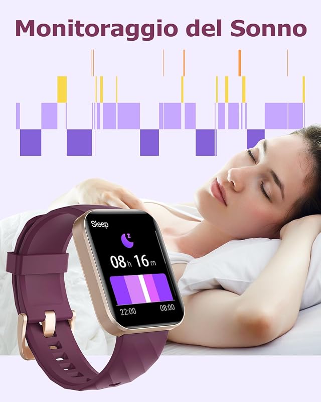 Orologio Smartwatch Donna Chiamata Bluetooth Contapassi con Cardiofrequenzimetro SPO2 Orologio Sportivo con Giochi Monitoraggio Sonno Sfondo Personalizzabile Cronometro Timer Sveglia Viola — foto 4 di 8