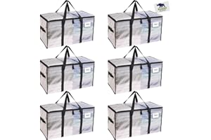 Rugged Rhino Heavy Duty Extra Large Moving Bags, 50lb Capacity, Water and Puncture Resistant Storage Totes, Reinforced Zippers, Carry Handles, Packing Clothes Store Supplies Tote 6 Pack Translucent