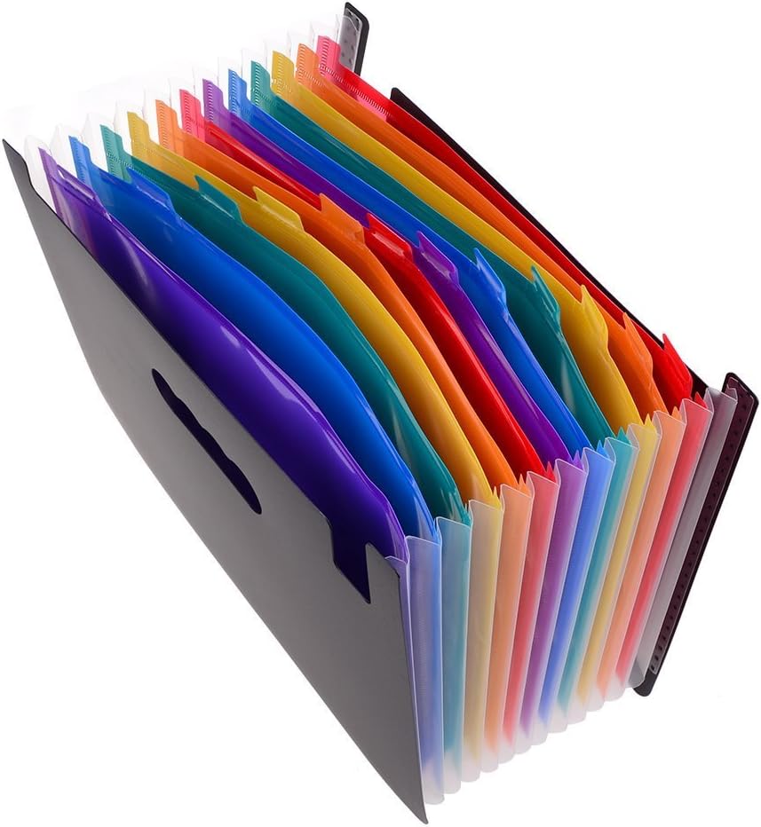 12 Pockets High Capacity Multicolour Concertina Files Portable Expanding File Organiser Folder Plastic Letter Size Business Wallet Folders