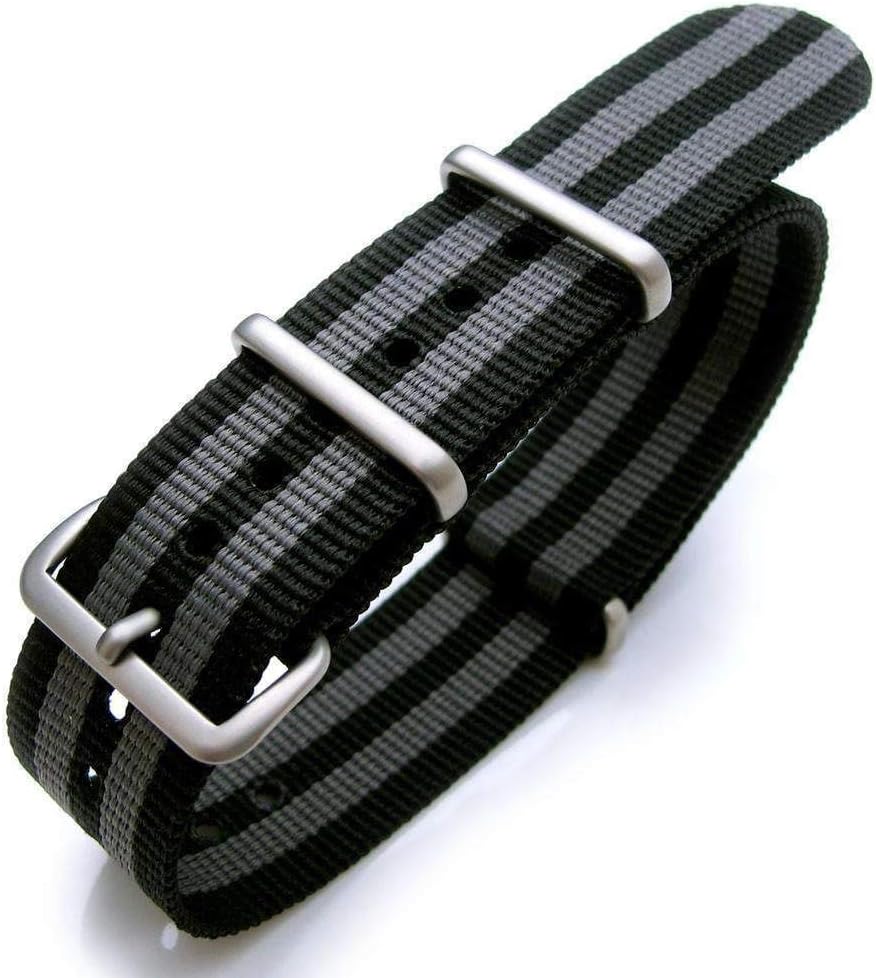 18mm G10 N.A.T.O Heavy Nylon Strap Brushed Buckle - NYJ Double Black & Grey