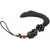 Feng Shui Black Obsidian Pi Yao Pi Xiu Car Wall Charm Hanging Tassel Ornament for Wealth Luck